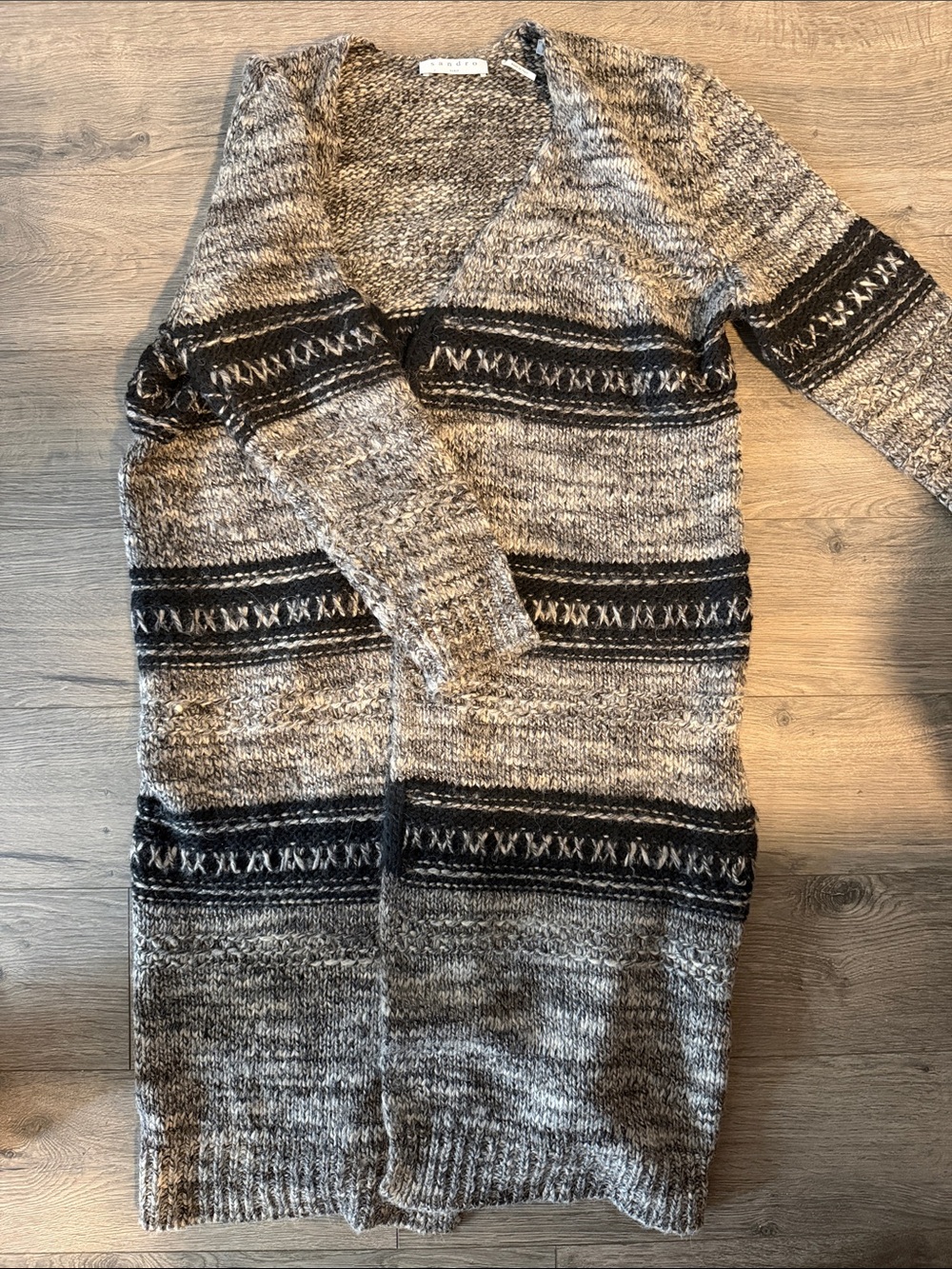 Sandro Marled Gray and Black Long Knit Cardigan